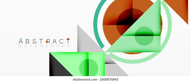 Abstract geometric composition with intersecting triangles, circles, and gradients, creating a dynamic layered pattern with depth and contrast