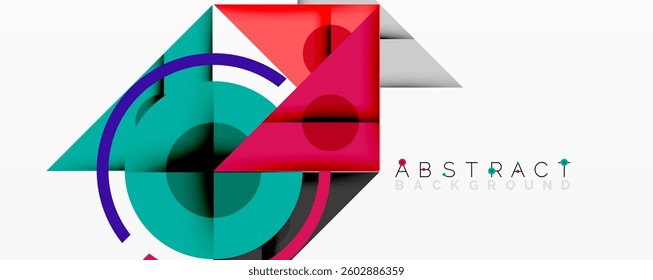 Abstract geometric composition with intersecting triangles, circles, and gradients, creating a dynamic layered pattern with depth and contrast