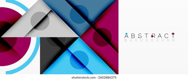 Abstract geometric composition with intersecting triangles, circles, and gradients, creating a dynamic layered pattern with depth and contrast