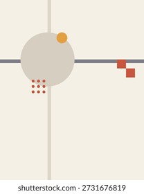 Composición geométrica Abstractas con Grande círculo beige, líneas de intersección y acentos en tonos terrestres