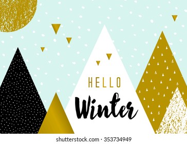 Abstract geometric composition in light blue, white, black and green. Modern winter sale poster, flyer, brochure design.