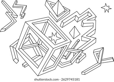 abstract geometric composition in linear doodle style in vector. illustration for print backgrounds banner postcard design poster cover