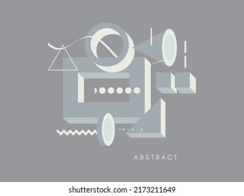 Abstract geometric composition with minimalistic shapes. Modern art graphics. Cover design template. 3d vector illustration for brochure, poster, banner or flyer.