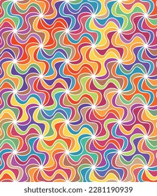 Composición geométrica abstracta de elementos giratorios multicolores. Líneas onduladas sobre un fondo blanco. Patrón vectorial sin cable. Textura gráfica ornamental.