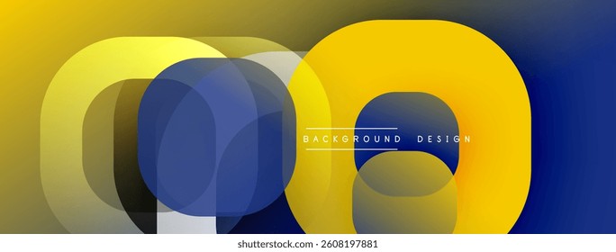 Abstract geometric composition. Overlapping circles create dynamic visual effect. Yellow, blue, gray tones blend seamlessly. Modern design element.