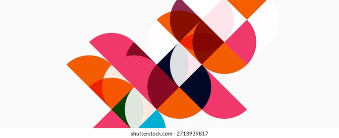 Composición geométrica Abstractas. Al superponerse círculos, los rectángulos crean un efecto visual dinámico. Los colores brillantes dominan el fondo blanco. Diseño moderno.