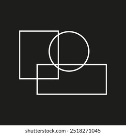 Abstract geometric composition. Overlapping shapes design. Circle, square, and rectangle elements. Minimalist vector graphic.