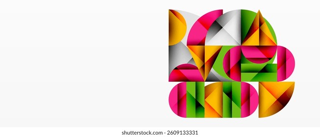 Abstract geometric composition. Overlapping shapes create dynamic visual effect. Bright colors, modern design, clean lines, artistic expression.