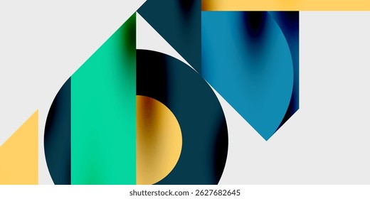 Composição geométrica abstrata. As formas sobrepostas criam um efeito visual dinâmico. As cores se misturam, formando um design moderno.