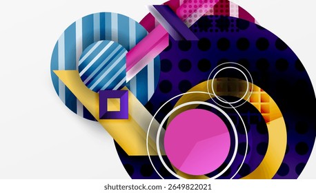 Abstract geometric composition. Overlapping shapes, vibrant colors, dynamic design. Modern illustration, playful patterns, visual harmony.