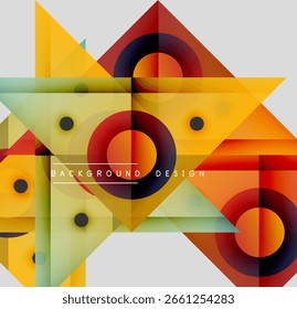 Abstract geometric composition. Overlapping shapes, vibrant colors, modern design elements create dynamic visual texture.