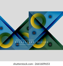 Abstract geometric composition. Overlapping shapes, vibrant colors, modern design elements create dynamic visual effect.