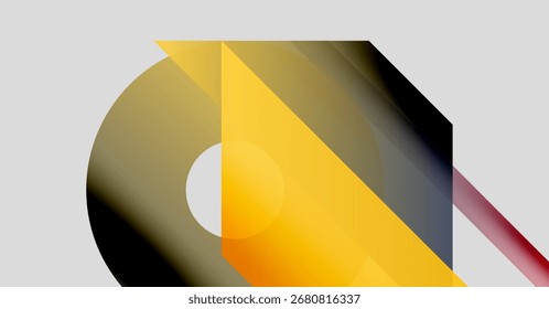 Abstract geometric composition. Overlapping shapes create dynamic visual interest. Warm, cool tones blend seamlessly. Minimalist design.