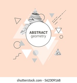 Abstract geometric composition in pastel colors with marbel elements.