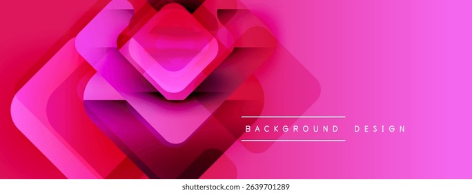 Abstract geometric composition. Pink gradients create layered squares, rectangles. Modern design element for backgrounds, banners.