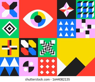 Abstract geometric composition. Seamless pattern tile. Geometry shapes graphic design. Vector editorial isolated objects.