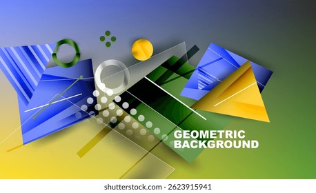 Abstract geometric composition. Shapes overlap, creating dynamic visual effect. Colors blend, offering modern aesthetic.