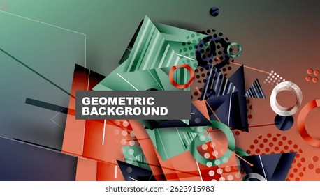 Abstract geometric composition. Shapes overlap, creating dynamic visual effect. Colors include teal, orange, navy, gray. Modern design element.