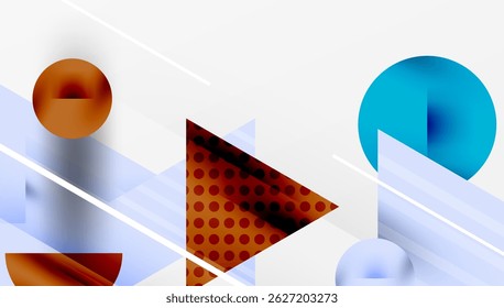 Abstrakte geometrische Zusammensetzung. Formen überlappen sich, wodurch ein dynamischer visueller Effekt entsteht. Blau, orange, weiß dominieren das Design. Minimalistischer Stil.