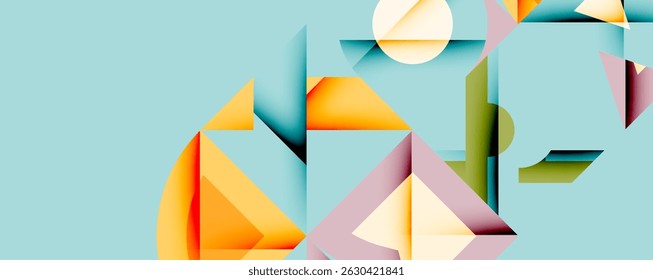 Abstract geometric composition. Shapes overlap, creating dynamic visual interest. Soft colors dominate, with subtle gradients. Modern design.