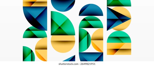 Abstract geometric composition. Shapes overlap, creating vibrant color blocks. Modern design, clean lines, minimalist aesthetic.