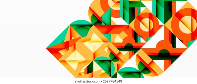 Abstract geometric composition. Shapes overlap, creating vibrant color blocks. Modern design, clean lines, dynamic visual impact.