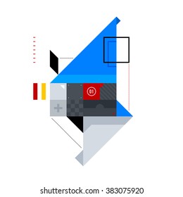 Abstract geometric composition of simple shapes. Style of Abstract art, Suprematism, Constructivism. The design element is isolated on a white background, suitable for prints, posters and covers.