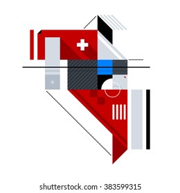 Abstract geometric composition of simple shapes. Style of Abstract art, Suprematism, Constructivism. The design element is isolated on a white background, suitable for prints, posters and covers.