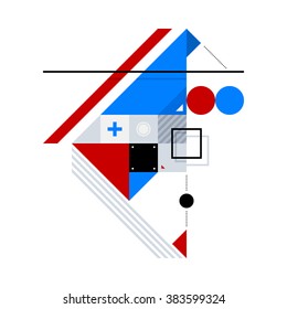 Abstract geometric composition of simple shapes. Style of Abstract art, Suprematism, Constructivism. The design element is isolated on a white background, suitable for prints, posters and covers.