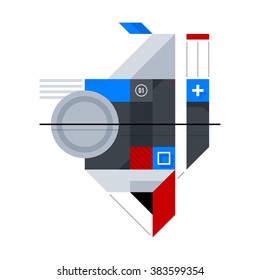 Abstract geometric composition of simple shapes. Style of Abstract art, Suprematism, Constructivism. The design element is isolated on a white background, suitable for prints, posters and covers.