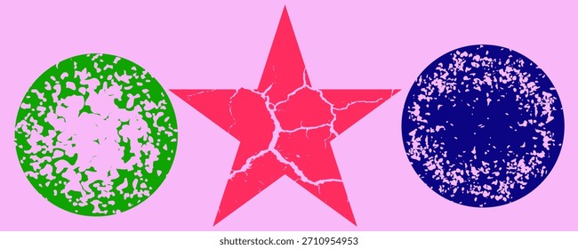 Composición geométrica Abstractas con estrella y círculos sobre fondo rosa Gráfico