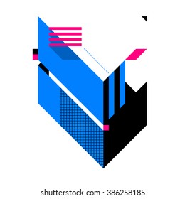 Abstract geometric composition. Style of Abstract art, Suprematism, modern street art and graffiti. The design element is isolated on a white background, suitable for prints and posters.