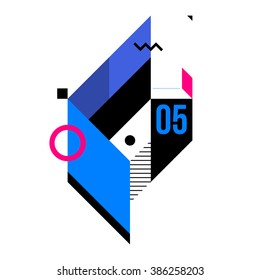 Abstract geometric composition. Style of Abstract art, Suprematism, modern street art and graffiti. The design element is isolated on a white background, suitable for prints and posters.