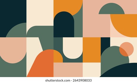 Abstract geometric composition with symmetrical shapes and earth tone colors for modern design
