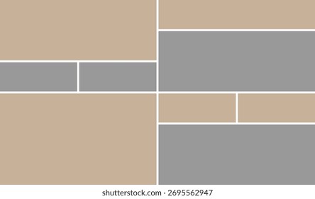 Abstrakte geometrische Zusammensetzung mit braunen und grauen rechteckigen Blöcken und weißen horizontalen Linien