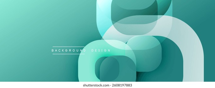 Abstract geometric composition. Teal, turquoise shades create layered effect. Minimalist design, smooth gradients, modern aesthetic. Background for digital projects.