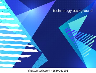 Abstract geometric composition with triangles and decorative wavy lines, dots. Modern tech background for your design. Vector illustration