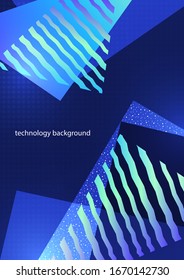 Abstract geometric composition with triangles and decorative wavy lines, dots. Modern tech background for your design. Vector illustration