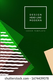 Abstract geometric composition with triangles and decorative wavy lines, dots. Modern tech background for your design. Vector illustration