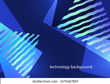 Composición geométrica abstracta con triángulos y líneas onduladas decorativas, puntos. Moderna tecnología de fondo para su diseño. Ilustración del vector