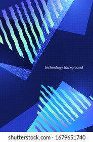 Abstract geometric composition with triangles and decorative wavy lines, dots. Modern tech background for your design. Vector illustration