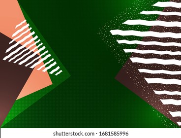 Composición geométrica abstracta con triángulos y líneas onduladas decorativas, puntos. Moderna tecnología de fondo para su diseño. Ilustración del vector