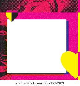 Abstract geometric composition Valentine's day concept punchy style with rose flowers halftone screen and risograph printing texture graphic illustration have blank space.
