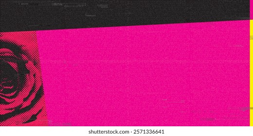 Abstract geometric composition Valentine's day concept punchy style with rose flowers halftone screen and risograph printing texture graphic illustration have blank space.