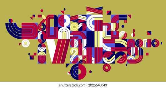 Abstract geometric composition vector design, colorful abstraction, modern style shapes illustration art.