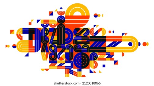 Abstract geometric composition vector design, colorful abstraction isolated on white, modern style shapes illustration art.