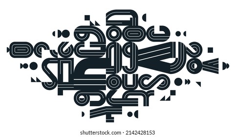 Abstract geometric composition vector design, black and white abstraction isolated on white, modern style shapes illustration art.