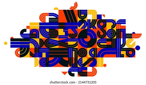 Abstract geometric composition vector design, colorful abstraction isolated on white, modern style shapes illustration art.
