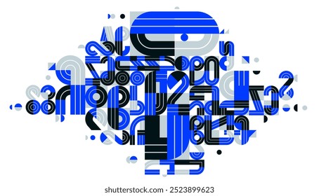 Abstract geometric composition vector design, blue abstraction isolated on white, modern style shapes illustration art.