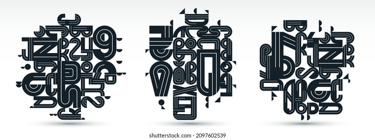 Resumen de la composición geométrica de los diseños vectoriales establecidos, abstracción en blanco y negro aislada en la colección de arte de ilustraciones de formas blancas y modernas.